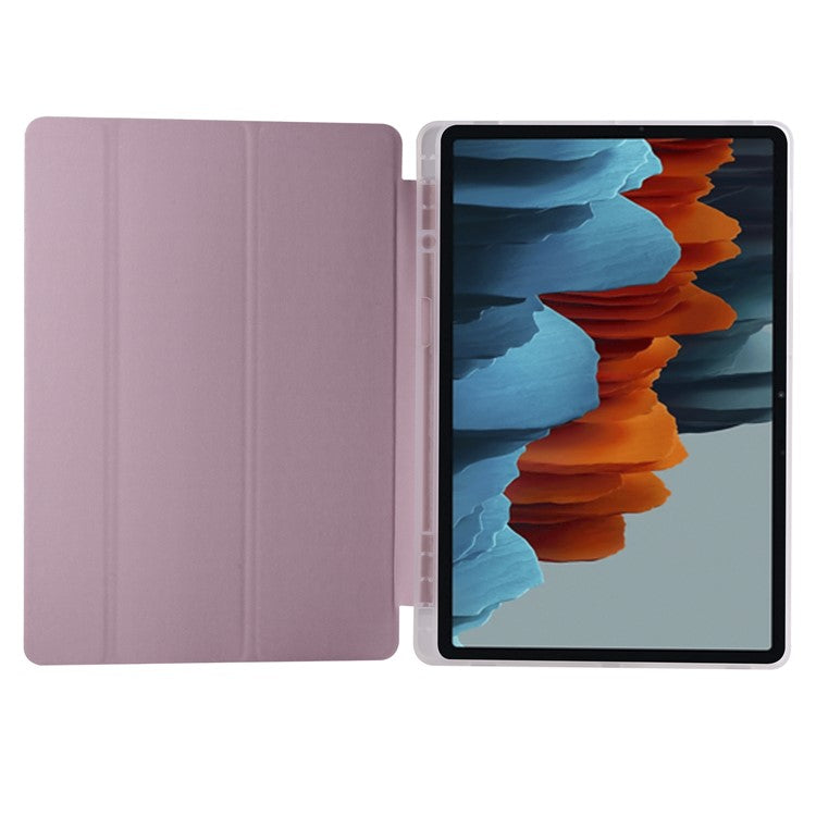Tri-fold Stand Leather Smart Case with Pen Slot for Samsung Galaxy Tab S7+ - Rose Gold