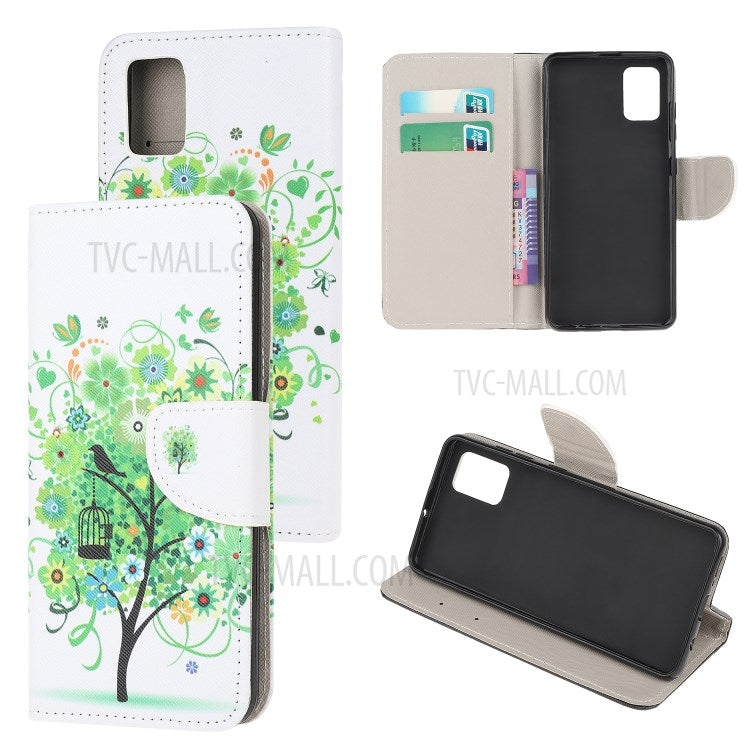 Printing Cross Texture Stand Protector for Samsung Galaxy A52 4G/5G / A52s 5G Leather Cover - Green Tree