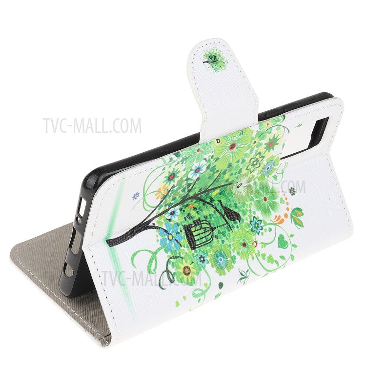 Printing Cross Texture Stand Protector for Samsung Galaxy A52 4G/5G / A52s 5G Leather Cover - Green Tree