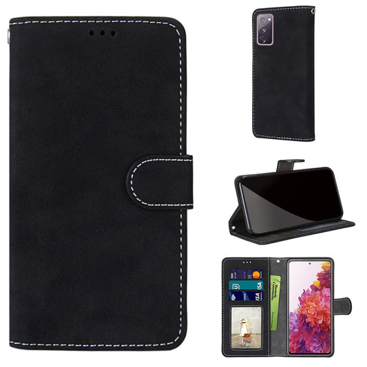 Retro Frosted Surface Wallet Leather Stand Phone Case for Samsung Galaxy S20 FE 4G/FE 5G/S20 Lite - Black
