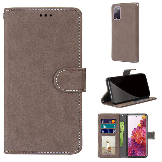 Retro Frosted Surface Wallet Leather Stand Phone Case for Samsung Galaxy S20 FE 4G/FE 5G/S20 Lite - Coffee