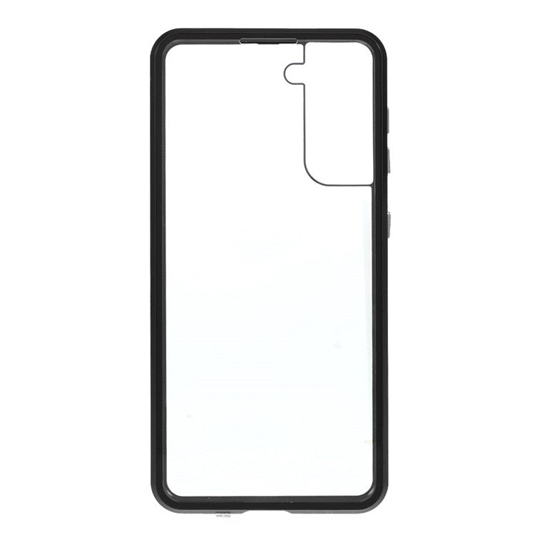 Metal Frame Magnetic + Lock Installation with Double Side Tempered Glass Case (no Fingerprint Function but with Face Recognition Function) for Samsung Galaxy S21 4G/5G 4G/5G - Black