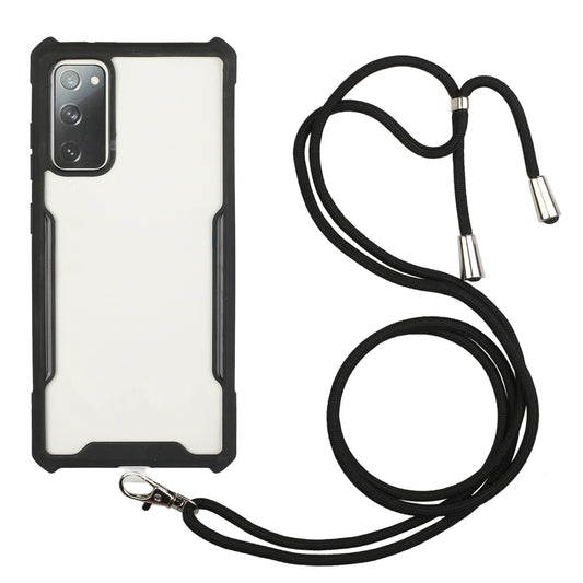 Acrylic+TPU Shockproof Phone Case with Strap for Samsung Galaxy S20 FE 4G/FE 5G/S20 Lite/S20 FE 2022 - Black