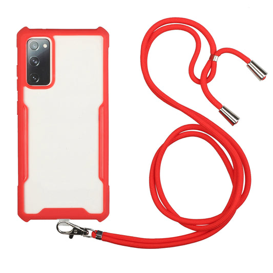 Acrylic+TPU Shockproof Phone Case with Strap for Samsung Galaxy S20 FE 4G/FE 5G/S20 Lite/S20 FE 2022 - Red