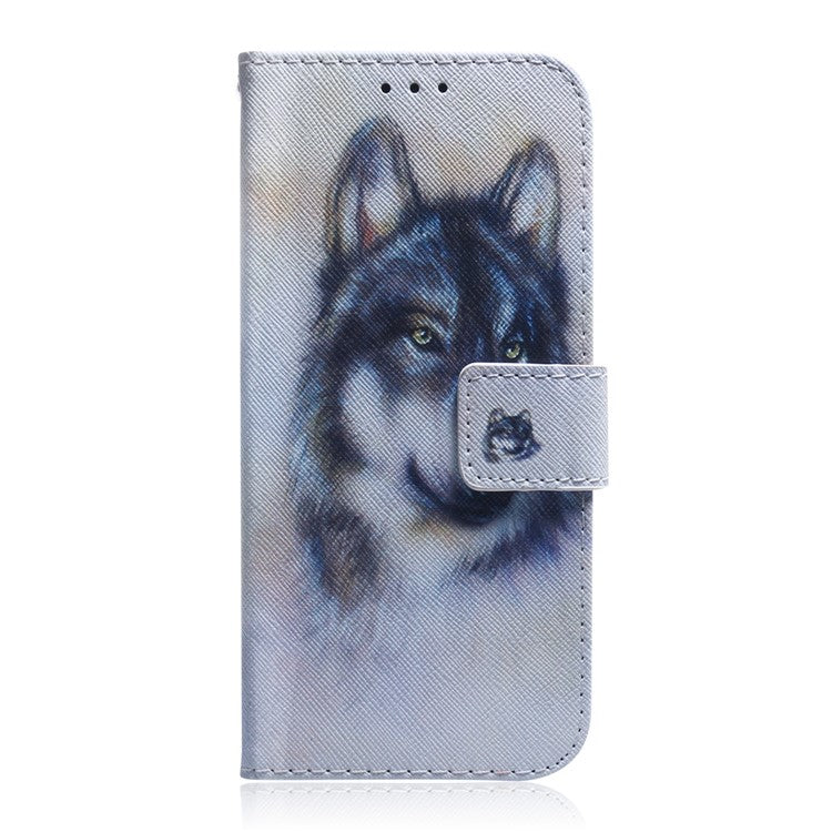 Pattern Printing PU Leather Wallet Stand Cell Phone Casing for Samsung Galaxy A12 - Wolf