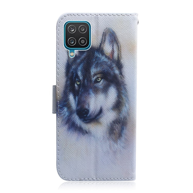 Pattern Printing PU Leather Wallet Stand Cell Phone Casing for Samsung Galaxy A12 - Wolf