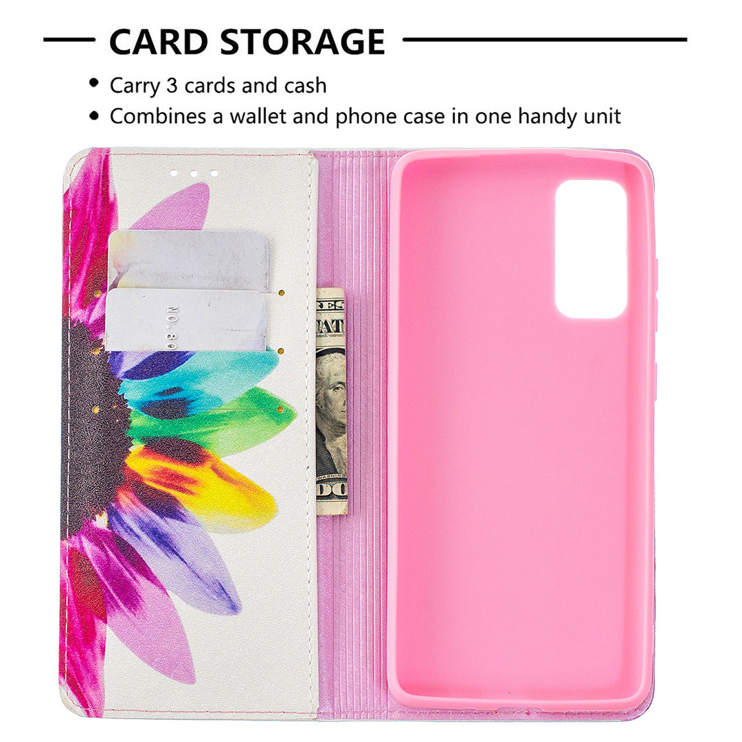 Auto-absorbed Stylish Patterned PU Leather Stand Phone Case for Samsung Galaxy S20 FE 4G/FE 5G/S20 Lite/S20 FE 2022 - Sunflower