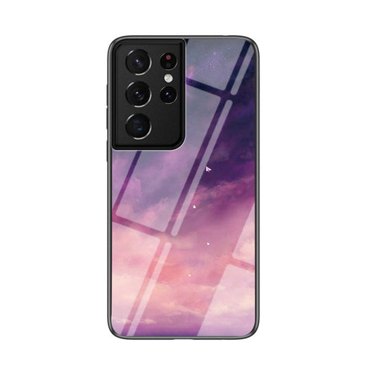 Drop Resistant Starry Sky Pattern Hybrid Case for Samsung Galaxy S21 Ultra 5G - Purple Sky