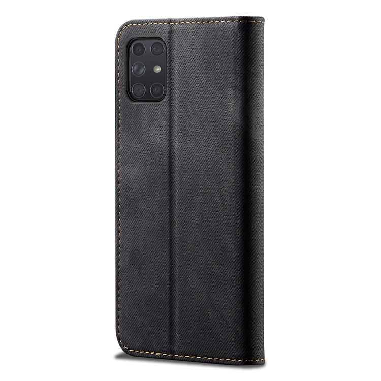 Jeans Cloth Texture Wallet Leather Mobile Phone Protective Cover for Samsung Galaxy A72 5G / A72 4G - Black
