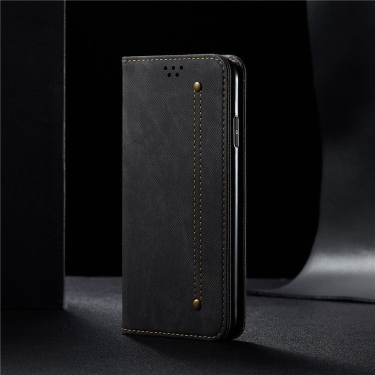 Jeans Cloth Texture Wallet Leather Mobile Phone Protective Cover for Samsung Galaxy A72 5G / A72 4G - Black