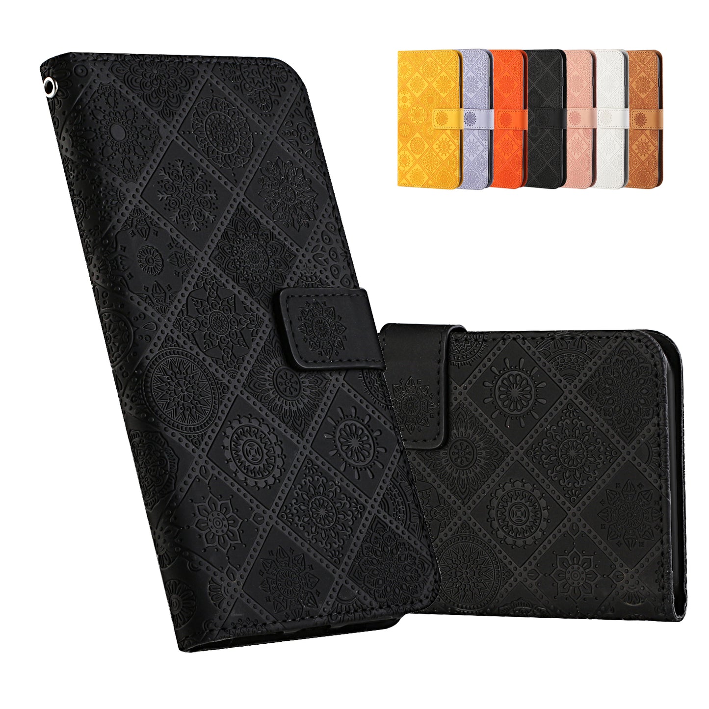 Imprint Ethnic Style Flower Wallet Leather Case for Samsung Galaxy S20 FE 4G/FE 5G/S20 Lite/S20 FE 2022 - Black