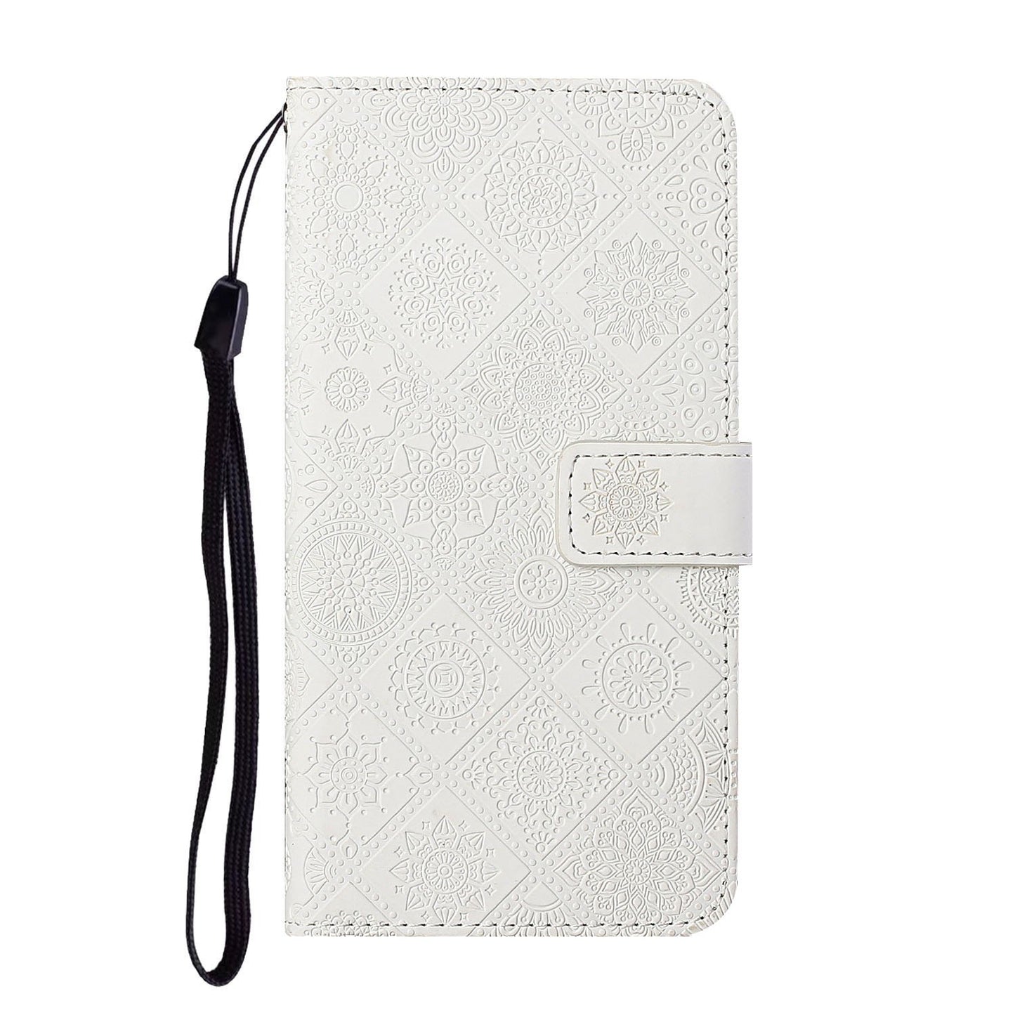 Imprint Ethnic Style Flower Wallet Leather Case for Samsung Galaxy S20 FE 4G/FE 5G/S20 Lite/S20 FE 2022 - White