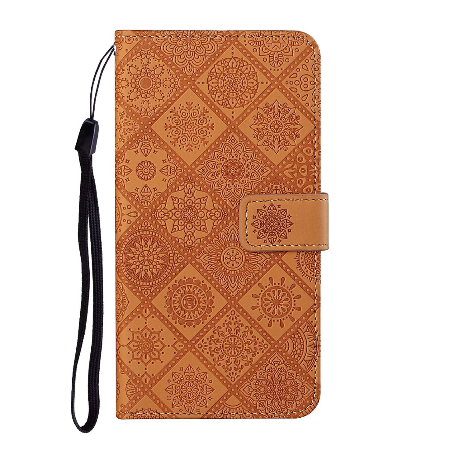 Imprint Ethnic Style Flower Wallet Leather Case for Samsung Galaxy S20 FE 4G/FE 5G/S20 Lite/S20 FE 2022 - Brown