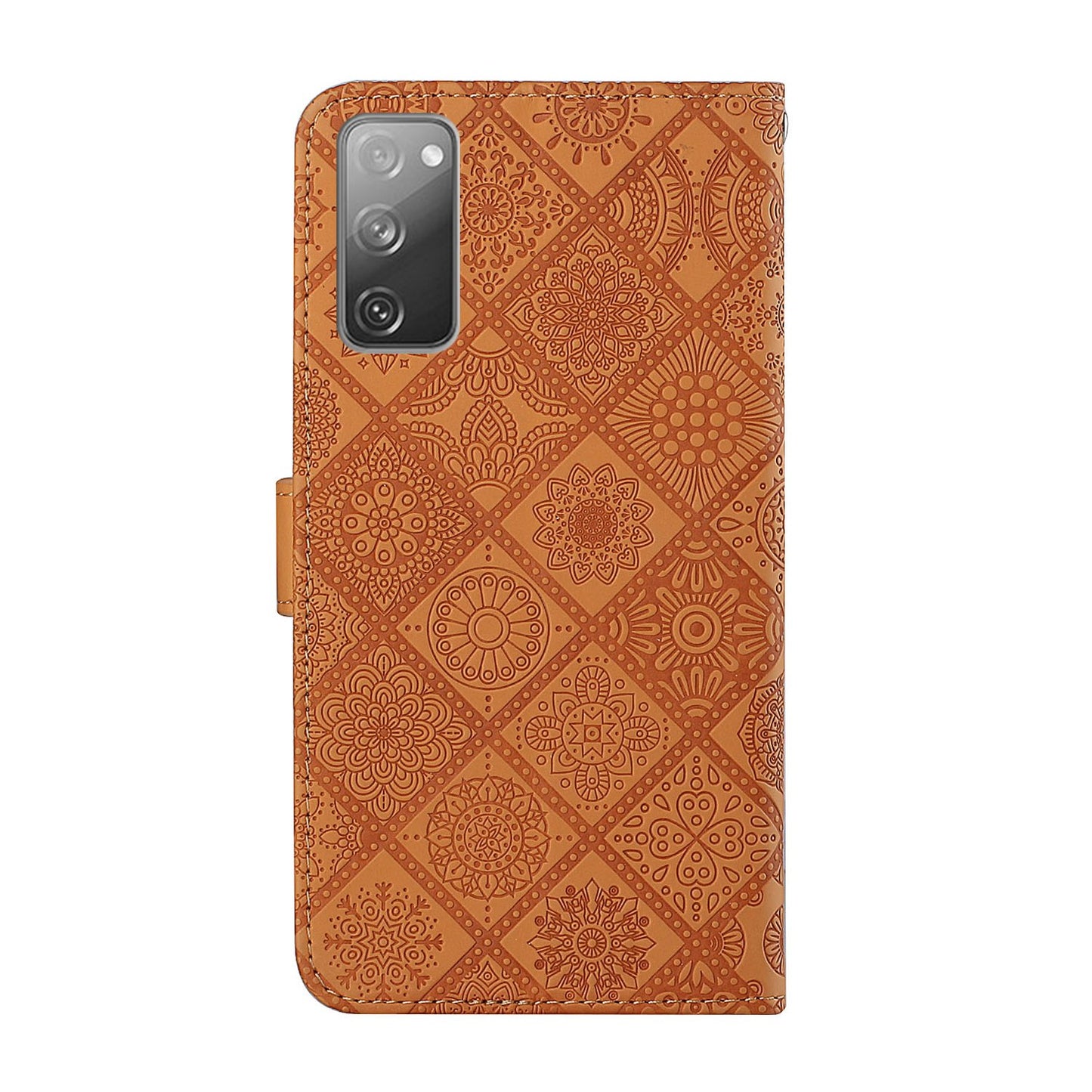 Imprint Ethnic Style Flower Wallet Leather Case for Samsung Galaxy S20 FE 4G/FE 5G/S20 Lite/S20 FE 2022 - Brown