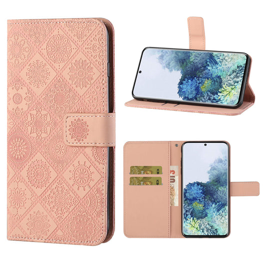 Imprint Ethnic Style Flower Wallet Leather Case for Samsung Galaxy S20 FE 4G/FE 5G/S20 Lite/S20 FE 2022 - Pink