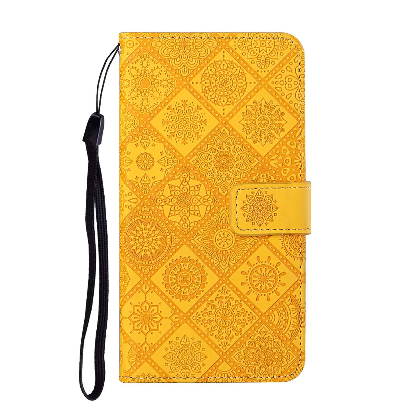 Imprint Ethnic Style Flower Wallet Leather Case for Samsung Galaxy S20 FE 4G/FE 5G/S20 Lite/S20 FE 2022 - Yellow