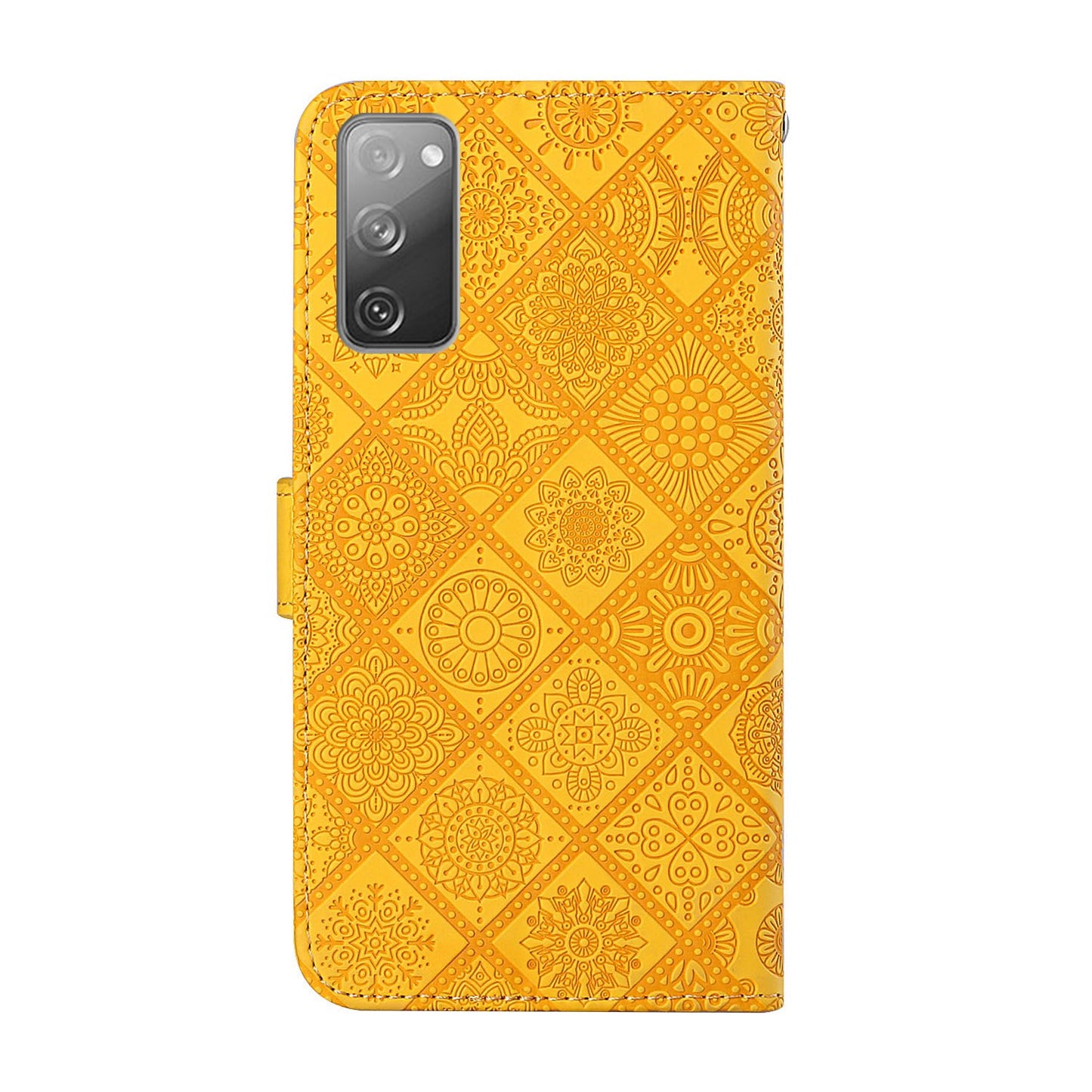 Imprint Ethnic Style Flower Wallet Leather Case for Samsung Galaxy S20 FE 4G/FE 5G/S20 Lite/S20 FE 2022 - Yellow