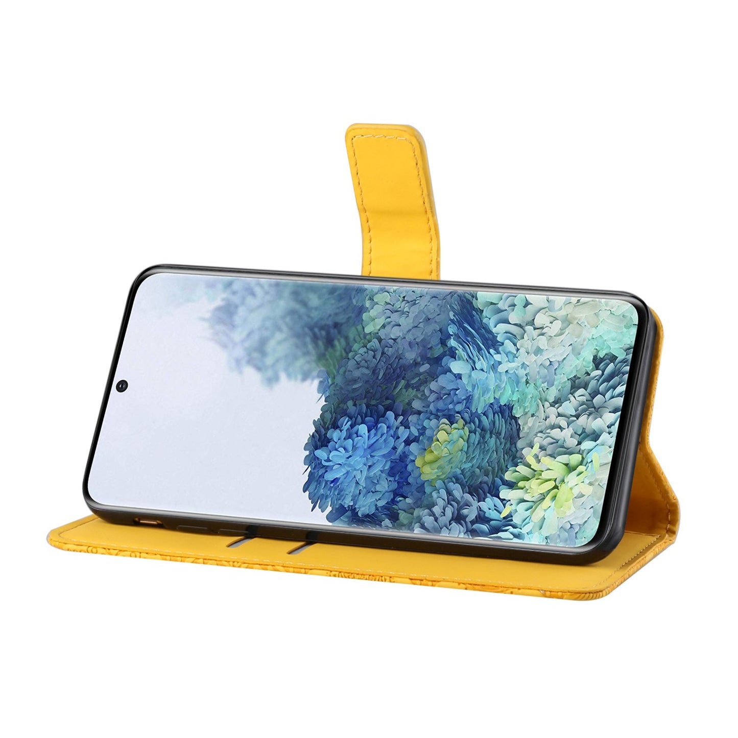 Imprint Ethnic Style Flower Wallet Leather Case for Samsung Galaxy S20 FE 4G/FE 5G/S20 Lite/S20 FE 2022 - Yellow