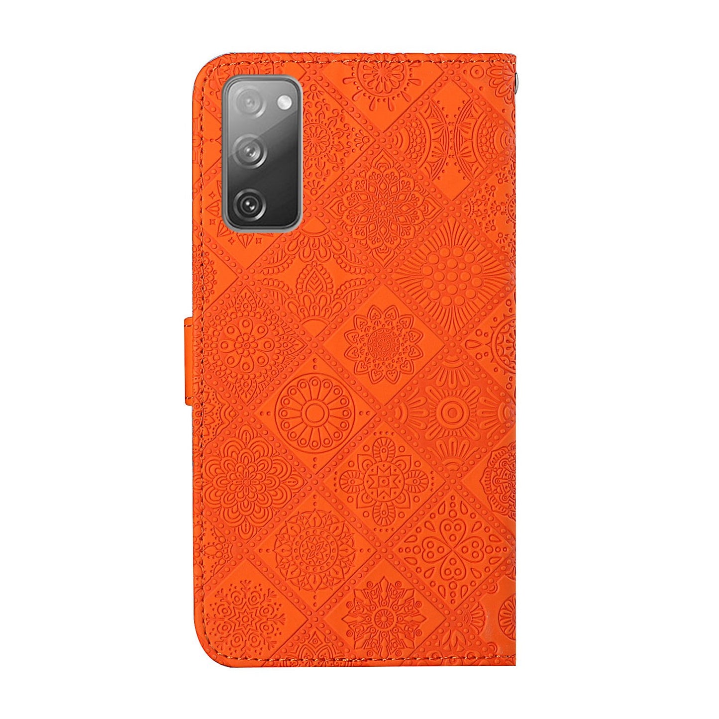 Imprint Ethnic Style Flower Wallet Leather Case for Samsung Galaxy S20 FE 4G/FE 5G/S20 Lite/S20 FE 2022 - Orange