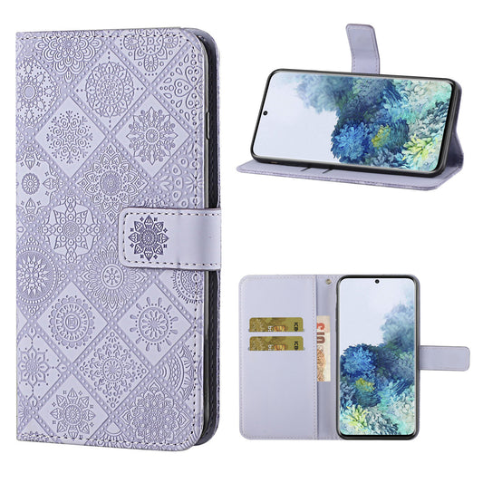 Imprint Ethnic Style Flower Wallet Leather Case for Samsung Galaxy S20 FE 4G/FE 5G/S20 Lite/S20 FE 2022 - Purple