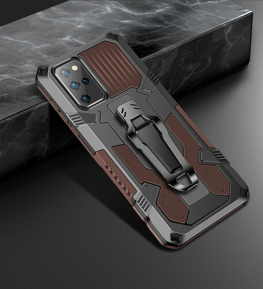 Back Clip Plastic + TPU Hybrid Case Kickstand Shell for Samsung Galaxy S20 FE 4G/FE 5G/S20 Lite/S20 FE 2022 - Coffee