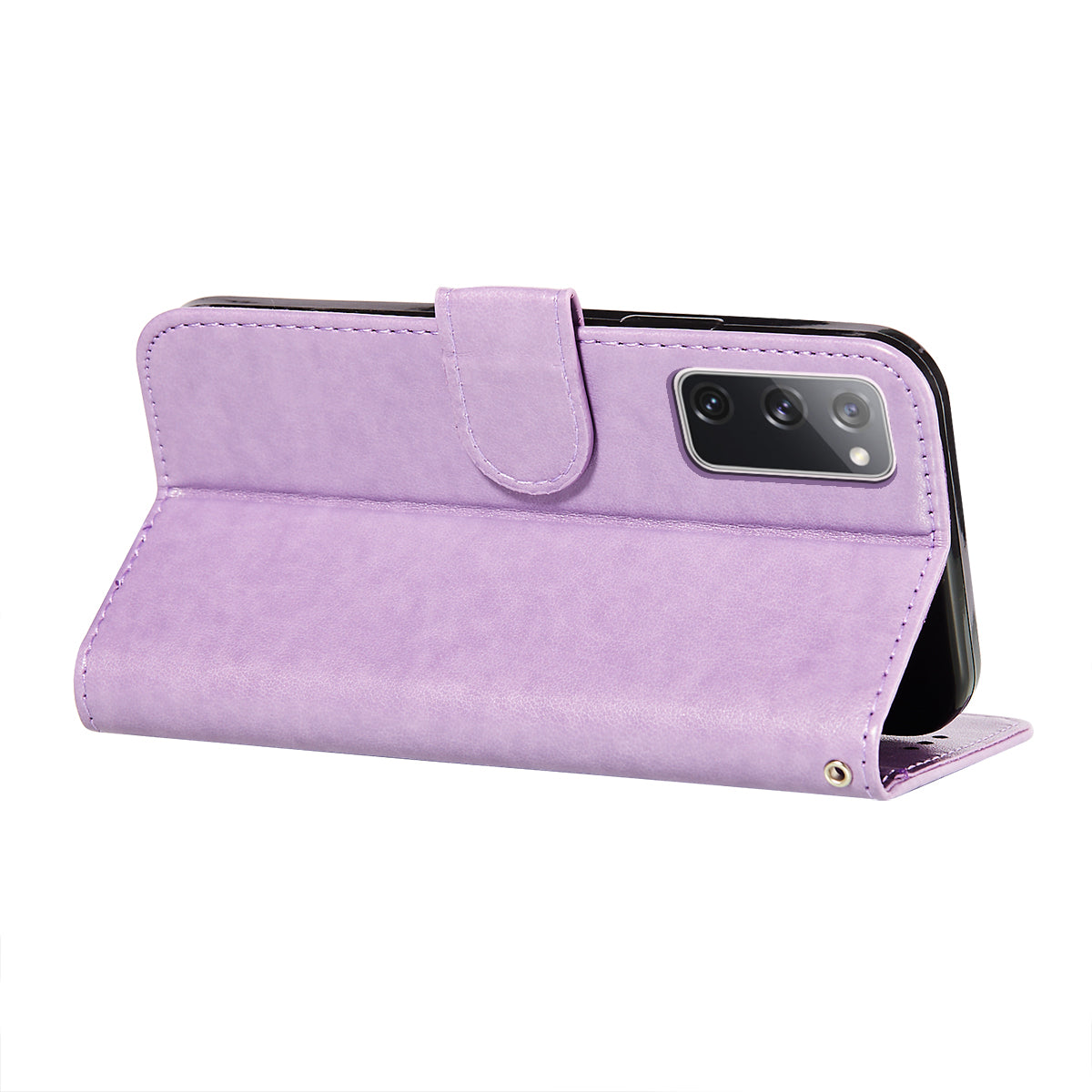 Drop-proof Imprinted Flower Vine Wallet Leather Case with Lanyard for Samsung Galaxy S20 FE 4G/FE 5G/S20 Lite/S20 FE 2022 - Purple