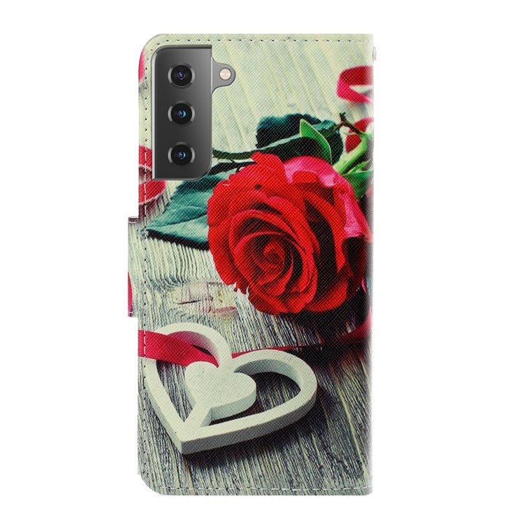 PU Leather Wallet Stand Phone Protective Case for Samsung Galaxy S21+ 5G - Rose