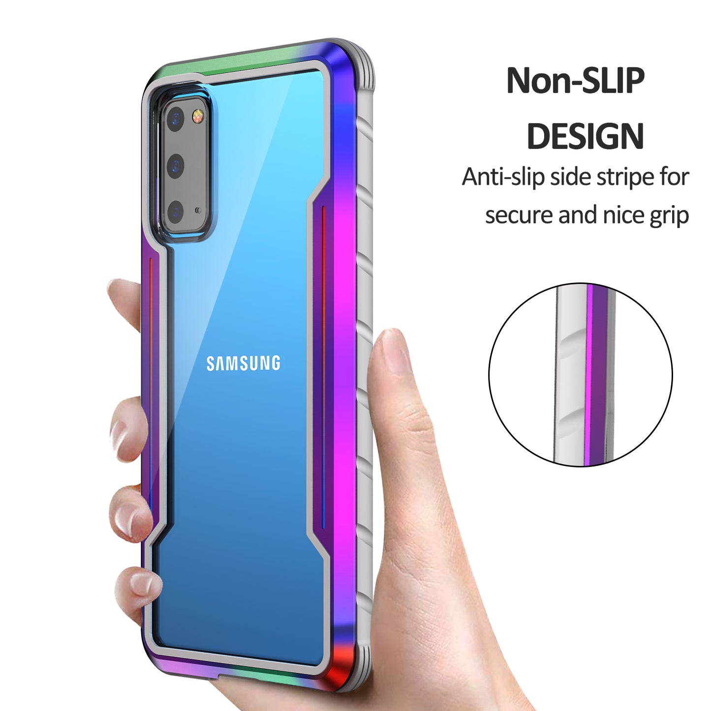 Drop-proof Anti-slip PC + TPU + Metal Hybrid Cover Phone Protective Shell for Samsung Galaxy S20 Plus - Rose