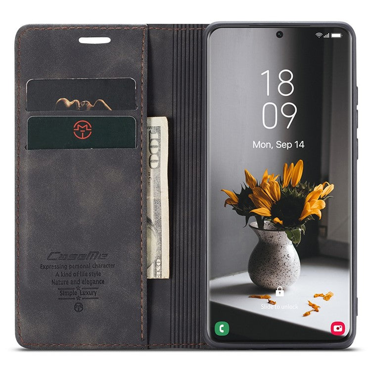 CASEME 013 Series Magnetic Clasp Stand Wallet Leather Shell for Samsung Galaxy S21 Ultra 5G - Black