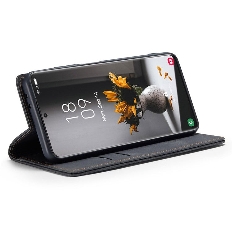 CASEME 013 Series Magnetic Clasp Stand Wallet Leather Shell for Samsung Galaxy S21 Ultra 5G - Black