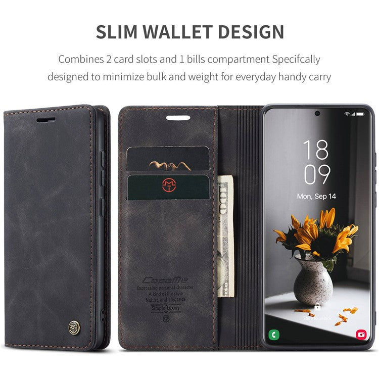 CASEME 013 Series Magnetic Clasp Stand Wallet Leather Shell for Samsung Galaxy S21 Ultra 5G - Black