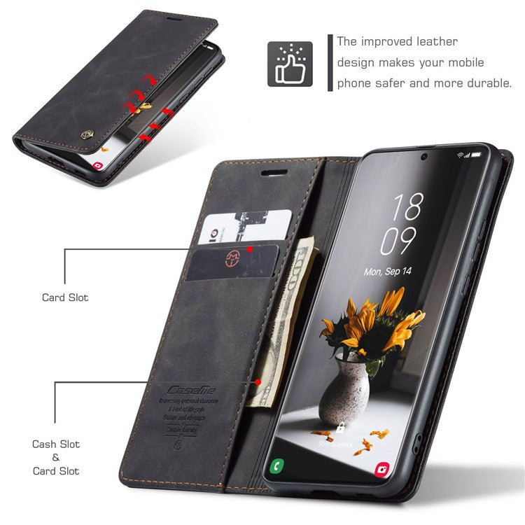 CASEME 013 Series Magnetic Clasp Stand Wallet Leather Shell for Samsung Galaxy S21 Ultra 5G - Black
