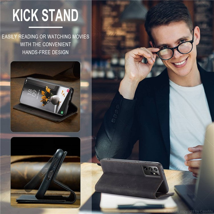 CASEME 013 Series Magnetic Clasp Stand Wallet Leather Shell for Samsung Galaxy S21 Ultra 5G - Black