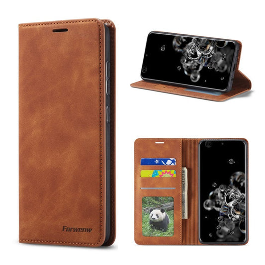 FORWENW Fantasy Series Skin-Touch Feeling Leather Wallet Stand Case for Samsung Galaxy S21 Plus 5G - Brown