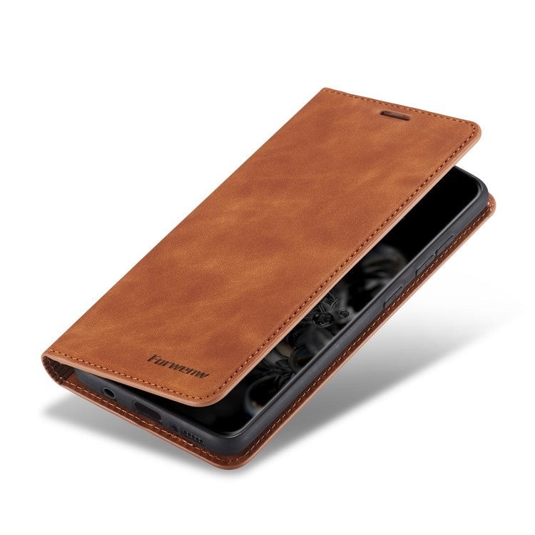 FORWENW Fantasy Series Skin-Touch Feeling Leather Wallet Stand Case for Samsung Galaxy S21 Plus 5G - Brown