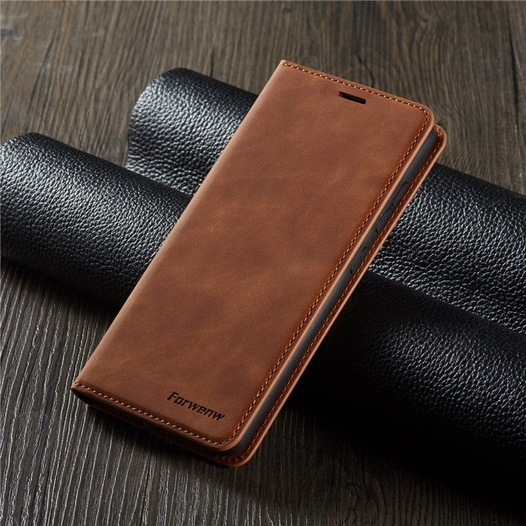 FORWENW Fantasy Series Skin-Touch Feeling Leather Wallet Stand Case for Samsung Galaxy S21 Plus 5G - Brown