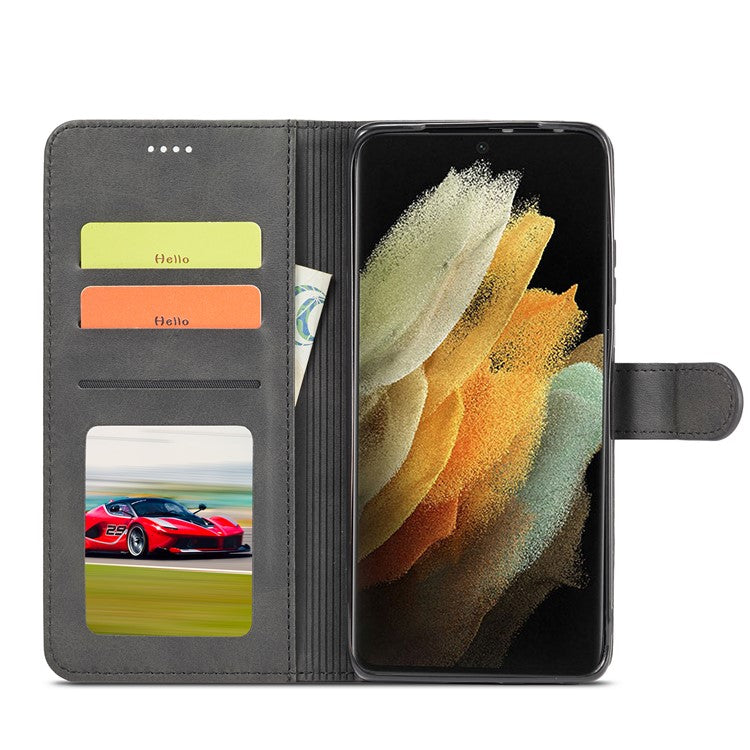 LC.IMEEKE for Samsung Galaxy S21 Ultra 5G Adjustable Stand Protective Leather Wallet Design Case - Black
