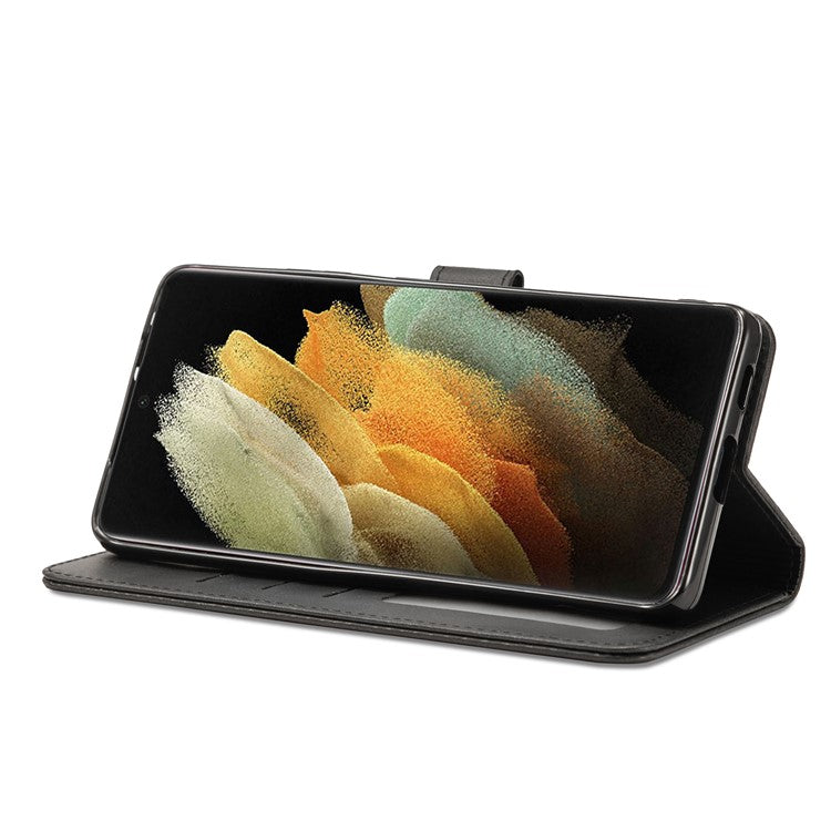 LC.IMEEKE for Samsung Galaxy S21 Ultra 5G Adjustable Stand Protective Leather Wallet Design Case - Black