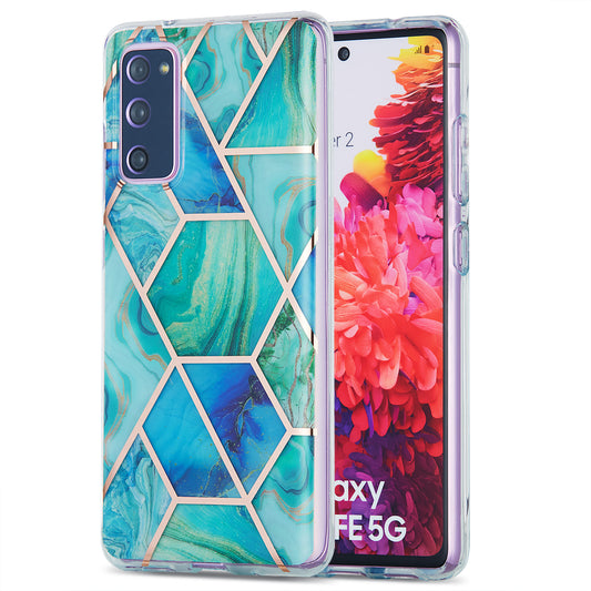 IML IMD Marble Pattern 2.0mm TPU Phone Cover Case Electroplating for Samsung Galaxy S20 FE 4G/FE 5G/S20 Lite/S20 FE 2022  - Cyan / Blue