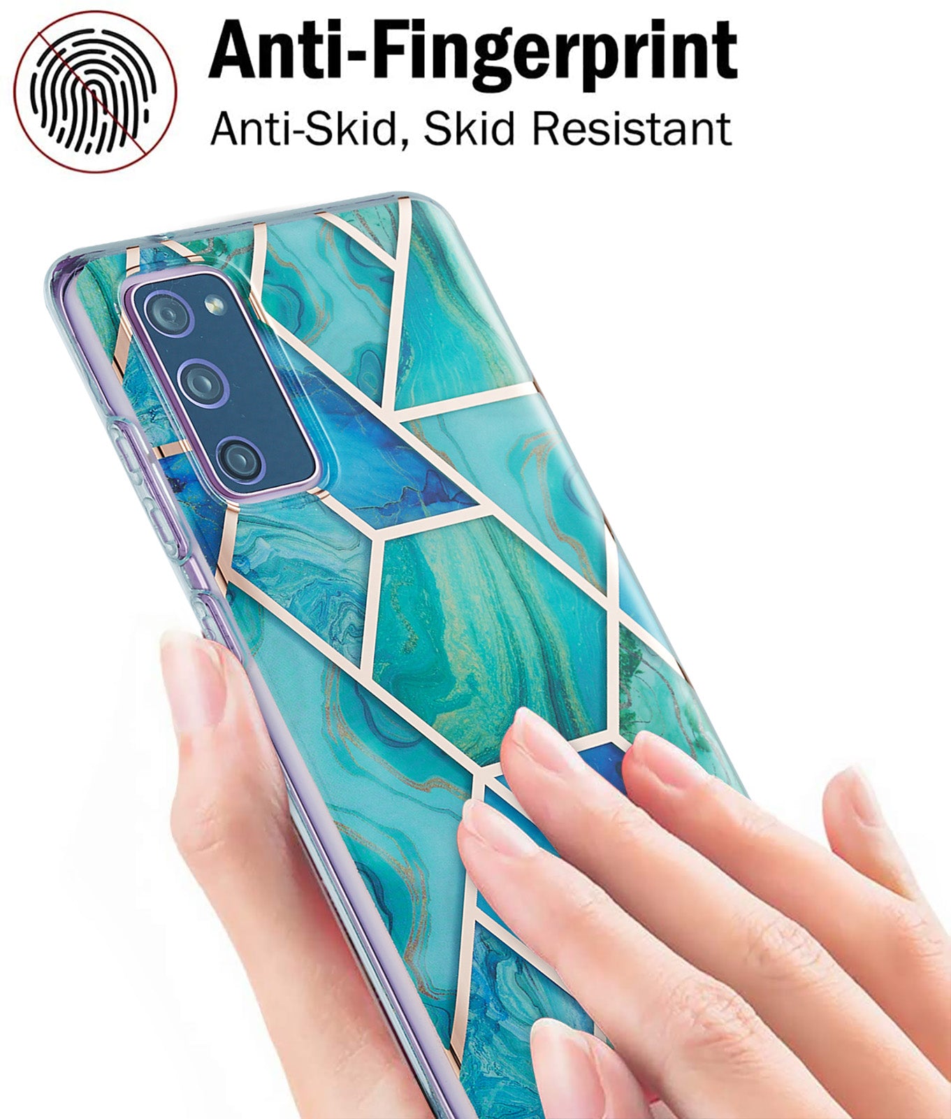 IML IMD Marble Pattern 2.0mm TPU Phone Cover Case Electroplating for Samsung Galaxy S20 FE 4G/FE 5G/S20 Lite/S20 FE 2022  - Cyan / Blue