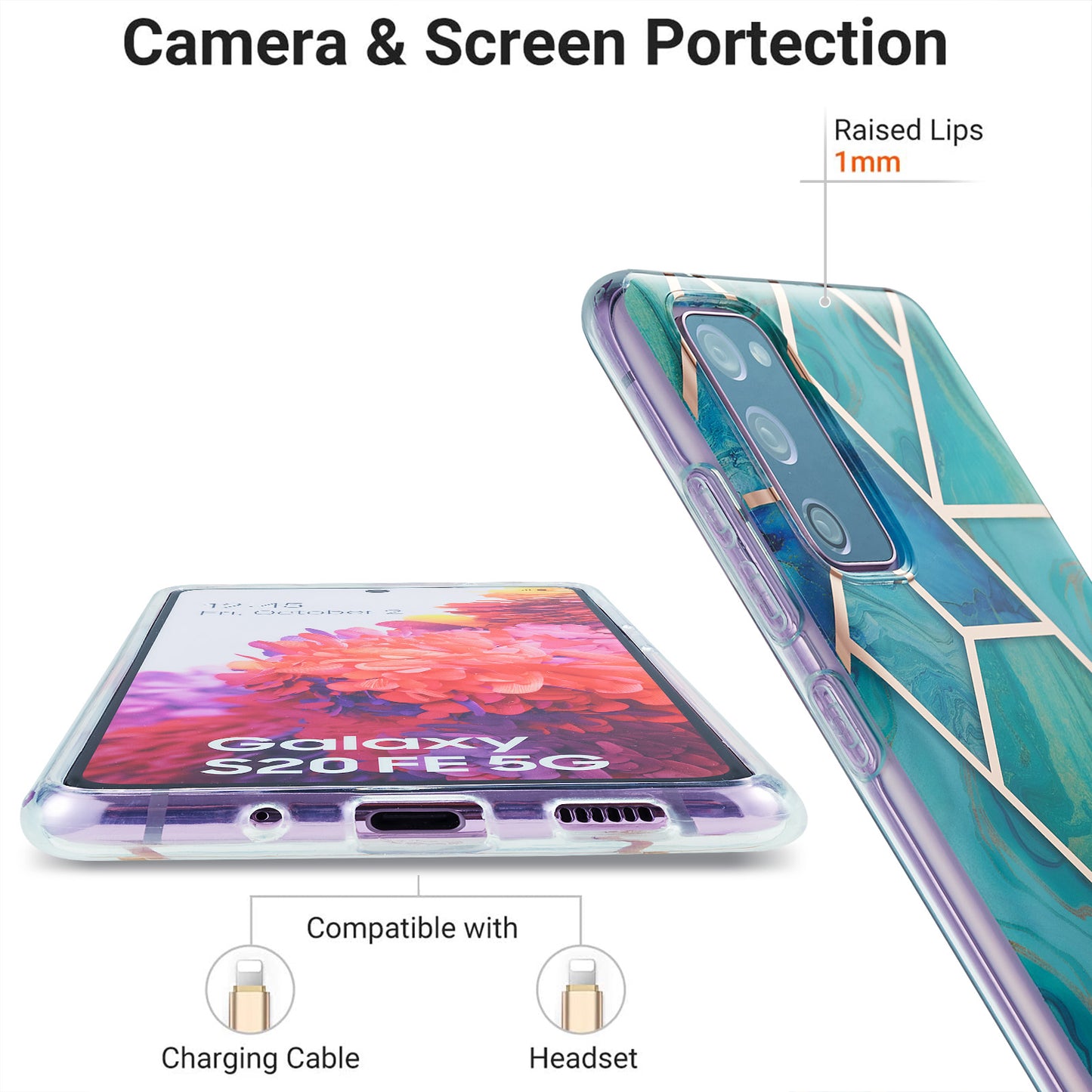 IML IMD Marble Pattern 2.0mm TPU Phone Cover Case Electroplating for Samsung Galaxy S20 FE 4G/FE 5G/S20 Lite/S20 FE 2022  - Cyan / Blue