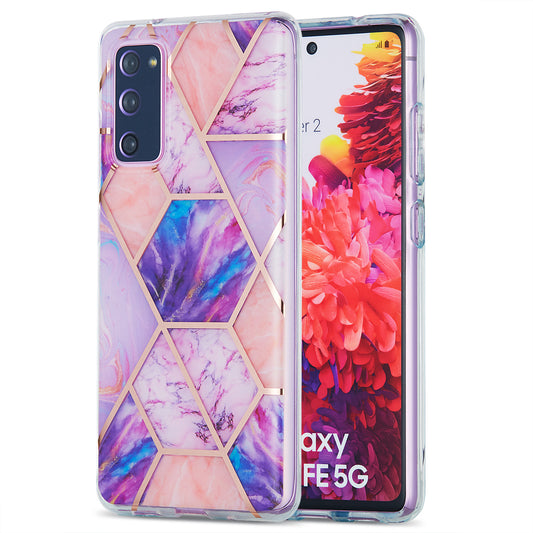 IML IMD Marble Pattern 2.0mm TPU Phone Cover Case Electroplating for Samsung Galaxy S20 FE 4G/FE 5G/S20 Lite/S20 FE 2022  - Light Purple