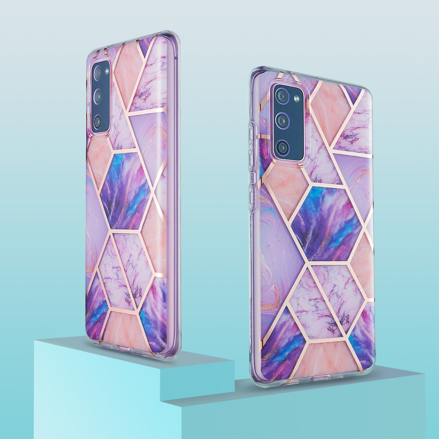 IML IMD Marble Pattern 2.0mm TPU Phone Cover Case Electroplating for Samsung Galaxy S20 FE 4G/FE 5G/S20 Lite/S20 FE 2022  - Light Purple