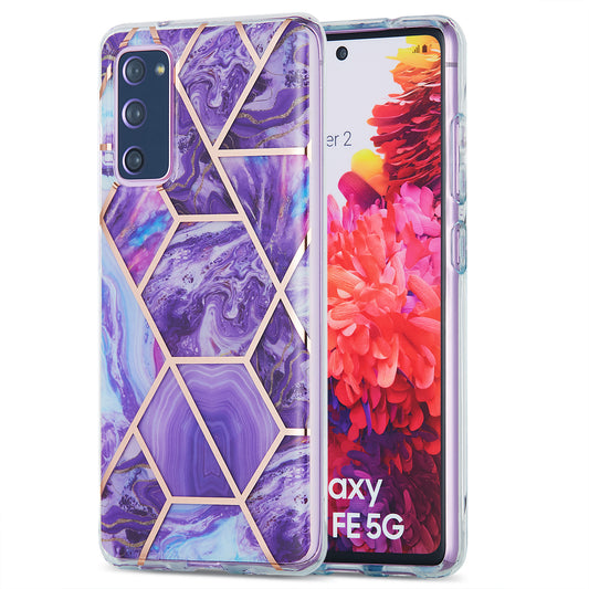 IML IMD Marble Pattern 2.0mm TPU Phone Cover Case Electroplating for Samsung Galaxy S20 FE 4G/FE 5G/S20 Lite/S20 FE 2022  - Purple