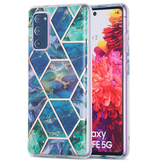 IML IMD Marble Pattern 2.0mm TPU Phone Cover Case Electroplating for Samsung Galaxy S20 FE 4G/FE 5G/S20 Lite/S20 FE 2022  - Blue