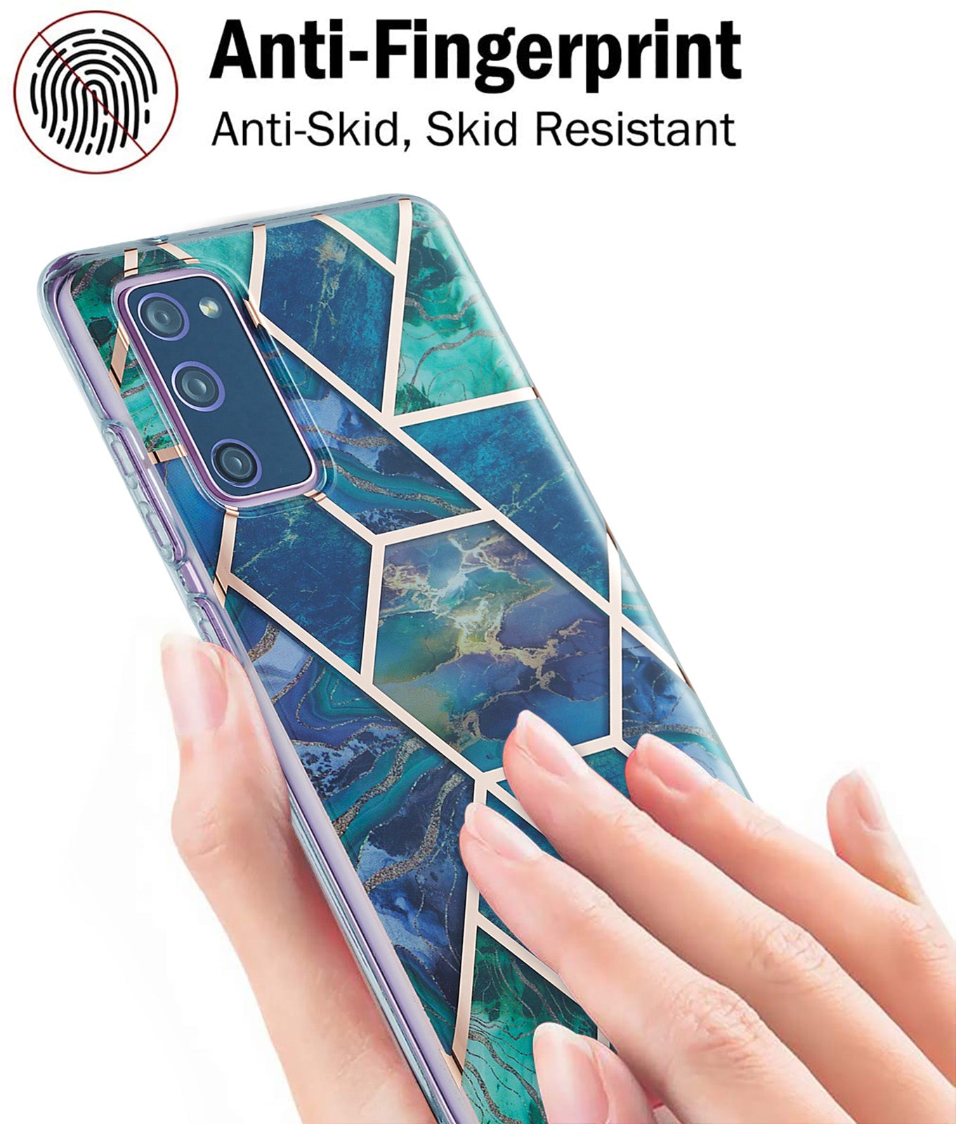 IML IMD Marble Pattern 2.0mm TPU Phone Cover Case Electroplating for Samsung Galaxy S20 FE 4G/FE 5G/S20 Lite/S20 FE 2022  - Blue