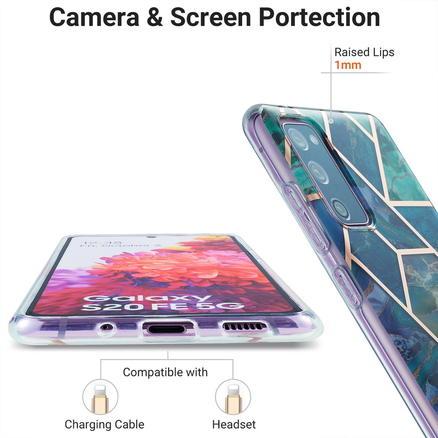 IML IMD Marble Pattern 2.0mm TPU Phone Cover Case Electroplating for Samsung Galaxy S20 FE 4G/FE 5G/S20 Lite/S20 FE 2022  - Blue