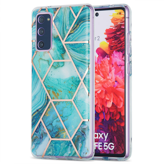 IML IMD Marble Pattern 2.0mm TPU Phone Cover Case Electroplating for Samsung Galaxy S20 FE 4G/FE 5G/S20 Lite/S20 FE 2022  - Green