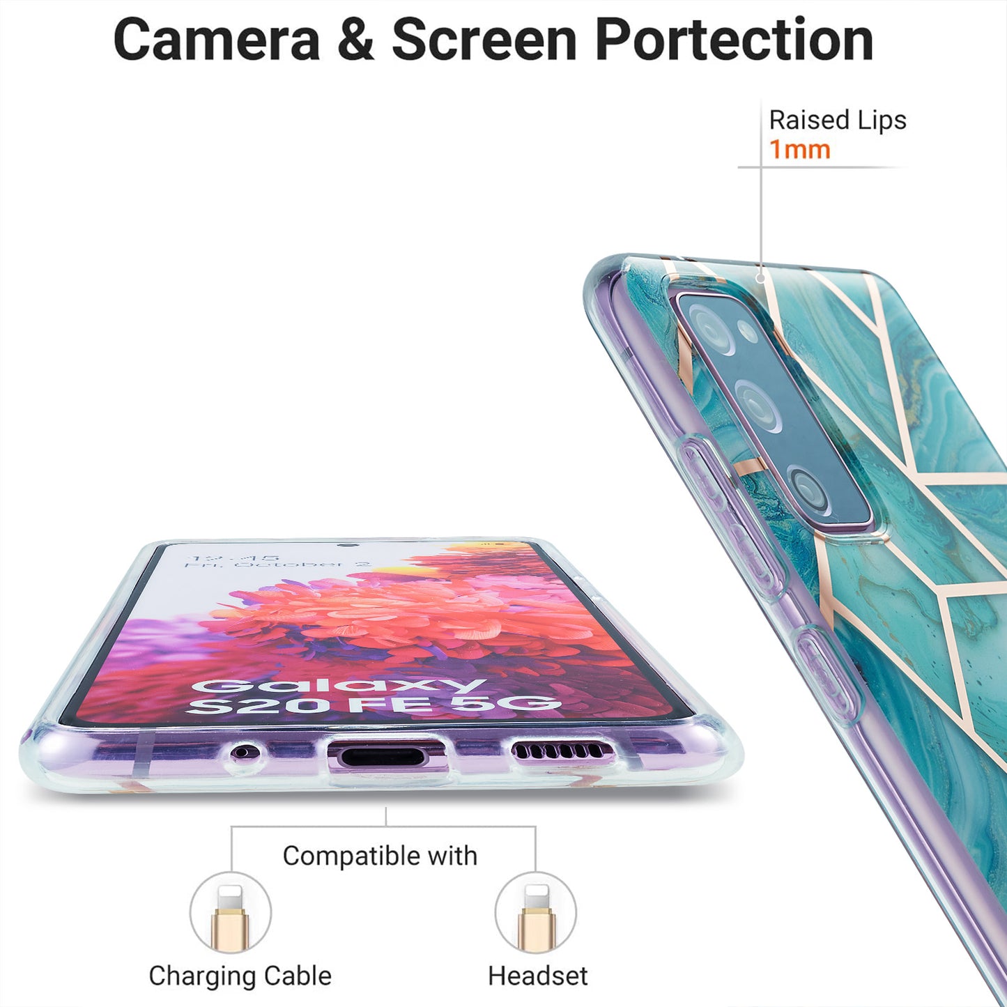 IML IMD Marble Pattern 2.0mm TPU Phone Cover Case Electroplating for Samsung Galaxy S20 FE 4G/FE 5G/S20 Lite/S20 FE 2022  - Green
