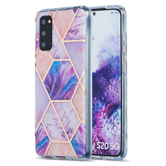 IML IMD Marble Pattern Electroplating Flexible TPU Phone Cover Case for Samsung Galaxy S20 4G/S20 5G - Light Purple
